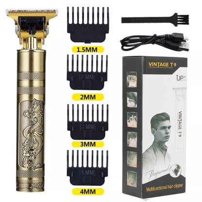 VINTAGE T9 Dragon Style Metal Rechargeable Electric Hair Clipper Cutting Machine Professional Hair Barber Trimmer